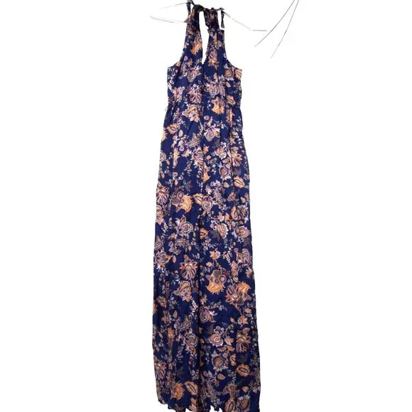 ett:twa Anthropologie Womens Paisley Jumpsuit S Navy Blue Floral Wide Leg - Picture 8 of 11